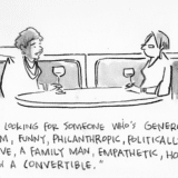 cartoon of two women sitting at a table talking about dating
